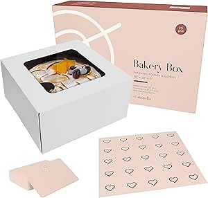 10 inch Cake Boxes with Window - 25pcs Premium Bakery Boxes with Stickers and Cards, Great for Dessert and Cookie Boxes, Storage, Transport, Display Pastry Cakes, or Pie