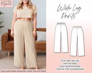 Plus Size Wide Leg Pants Sewing Pattern 0XL-4XL (PDF Pattern) - Etsy