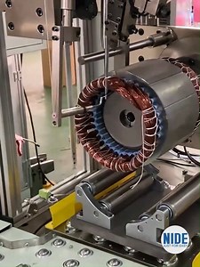 The automatic stator production line is suitable for Compressor AC motor manufacturing.It contains automatic coil winding machine, semi automatic coil inserting and expanding machine, automatic coil forming machine, automati coil lacing machine. | Nide Group