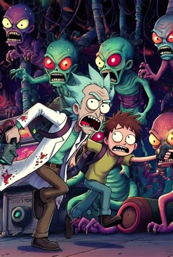 Rick and morty are running through an alien landscape #rcartoons #viralreels #fyp #trendingshorts