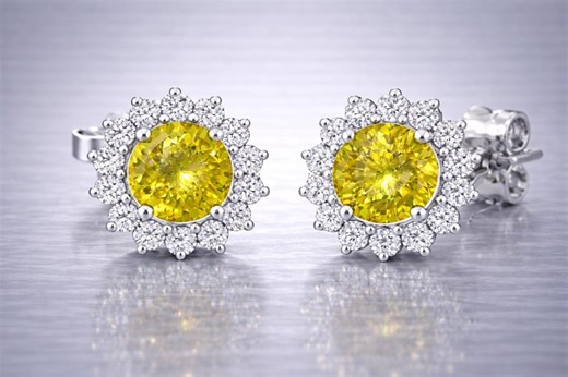 Natural Color Changeing Garnet Brownish Yellow to Red & Diamond 2.69 Ct. Earrings | Halo Style Handcrafted in Gold or Platinum - Etsy