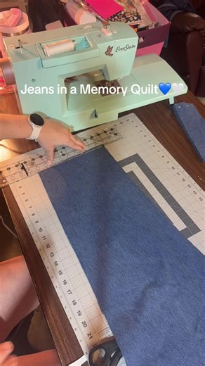 Using old overalls in the Nautical Memory Quilt💙🤍 #quiltersoftiktok #sewing #memories #bluejeans #love