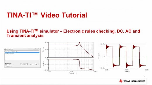 Using the TINA-TI(TM) simulator – ERC and Analysis types | Video | TI.com