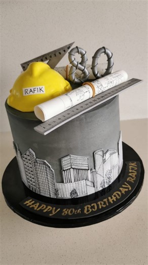 Retired architect's 80th birthday cake - Everything handrawn and made except the printed building plan 🏙️👷 #architecturecake #architect #engineercake #cake #themedcake #handmade #sydneycakes | Custamazing Cakes
