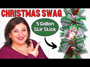 Dollar Tree Christmas Deco Mesh Swag Wreath or Centerpiece using 5 Gallon Stir Stick