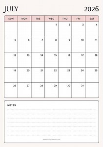 July 2026 Calendar | Printable A4 & US Letter | Portrait & Landscape | Free PDF Download | July 2026