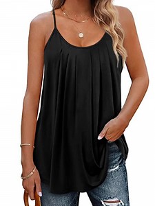 UVN Tank Tops for Women Pleat Spaghetti Strap Camisole Sleeveless Summer Tops Loose Fit Beach Tank Ladies Casual Tank Top