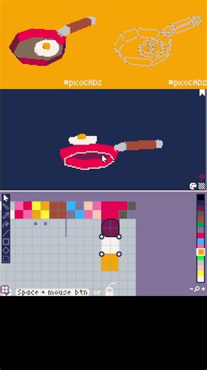 picoCAD2 low-poly modeling & animation timelapse: fried egg & pan