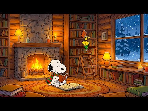 Cozy Winter Night with Snoopy |🔥 Soft Jazz for Reading & Relaxing
