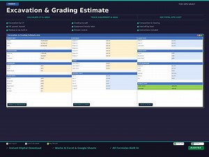 Excavation Estimate Template Excel | Grading Cost Calculator Spreadsheet | Earthwork Contractor Bid | Google Sheets - Etsy