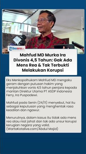 Mahfud MD Heran Ira Puspadewi Divonis 4,5 Tahun Penjara: Tak Ada Niat Jahat, Gak Terbukti