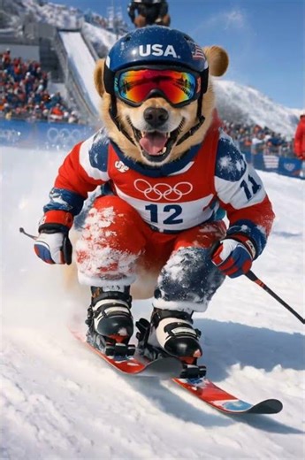 Ultra Realistic Dog Competes in Alpine skiing at the Winter Olympics 🐶🏔️ | 4K AI Cinematic Video
