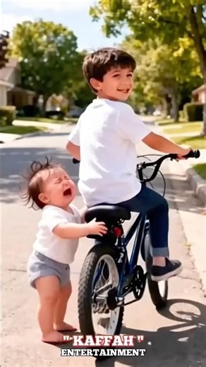 My little brother is crying and wants to ride a bike.