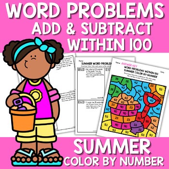 Addition & Subtraction Word Problems within 100 | Summer Worksheets 2nd Grade
