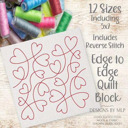 Fun Wavy Hearts Edge to Edge Quilt Pattern, E2E Quilt Block, Continuous Line Single Run Quilting Embroidery Design, ITH Quilt Reverse Design - Etsy