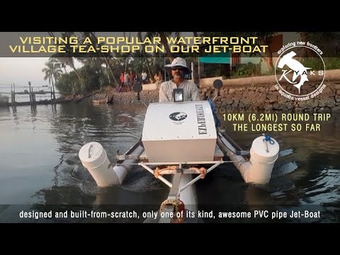 Visiting a popular village tea-shop on our awesome PVC pipe Jet-Boat: a10km (6.2mi) round trip