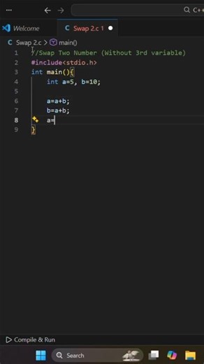 Swap Two Number ( without 3rd variable) in C language #shortsfeed #coding #beginners #programming