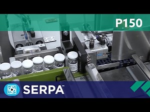 P150 Intermittent Cartoner running vials with u-fold leaflet inserter