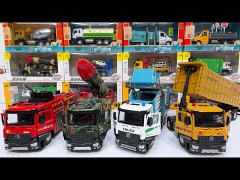 Diecast Trucks Collection : Fire Truck, Military Truck, Garbage Truck, Dump Trailer Truck