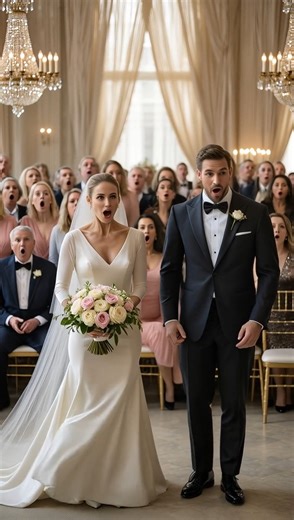 In the middle of the wedding, the bride’s dress suddenly… moved. At first, people thought it was just nerves or the way she shifted her weight. But then it wriggled again, and this time everyone saw it. The groom’s face went ghost white. A bridesmaid gasped and grabbed the bride’s arm. One of the older relatives even crossed herself. The entire hall went silent. You could feel the tension hanging in the air, every guest holding their breath. Then, right as the officiant tried to keep the ceremon