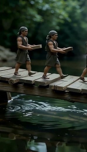 Hyperrealism at Night: Tiny Workers Build a Bridge Over a Rushing Stream!