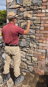 I'm using white limestone quoins and reclaimed red brick for windows and doors. I'm nearly half way up the whole way round. The stone is reclaimed stone from Paddy Carroll #stonebuildings #selfbuildireland #stonemasonry #buildingstone #architecture #stone #construction #selfbuildni #bricklayer #reclaimed #mastercraft | Vintage Stoneworks