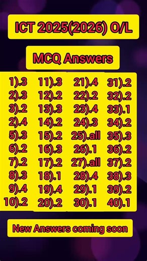 ICT 2025(2026) O/L MCQ Answers #ict #education #srilanka