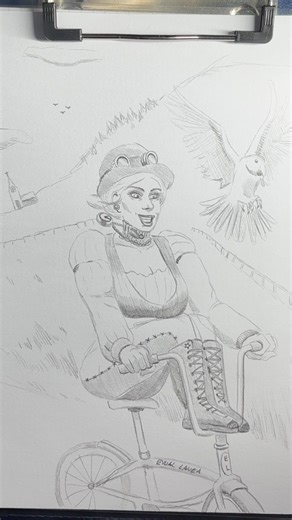 Biking… #steampunk #drawing #traditionalart
