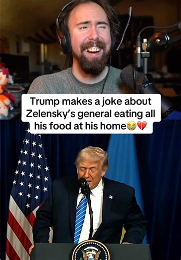 AsmonGold reacts to Trump making a joke about Zelensky’s general eating all his food at his home😭💔 #asmongold #trump #zelensky