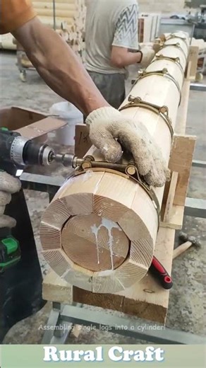 Assembling single logs into a cylinder! #woodworking #craft