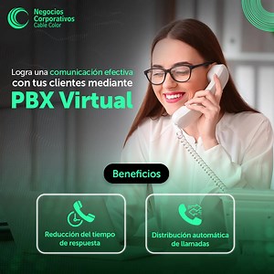 Conéctate con tus clientes con telefonía PBX virtual que te incluye: -Infraestructura PBX empresarial -Numeración nacional e internacional -Bolsa de minutos -Teléfono IP ☎️ | Cable Color