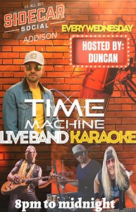 ‼️ Sidecar Social Addison ‼️ Time Machine Live Band Karaoke — Every Wednesday! ‼️ TONIGHT‼️ | 8 PM – Midnight Duncan is your host for the ultimate live karaoke party! Sing with a real band. Laugh with your crew. Rock the stage like a star! Don’t miss out — it’s your night to shine!  #️⃣ #TIMEMACHINETHEBAND #️⃣ #LIVEBANDKARAOKE #️⃣ #SIDECARSOCIALADDISON #️⃣ #SINGYOURHEARTOUT #️⃣ #WEDNESDAYVIBES | Time Machine | Facebook