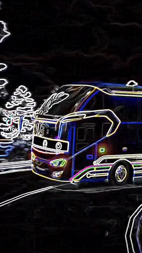 Exploring a Blue Bus in Neon Effect