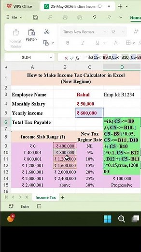 How to Make Income Tax Calculator in Excel 💰 | Automatic Tax Calculation Formula Tutorial #ytshorts