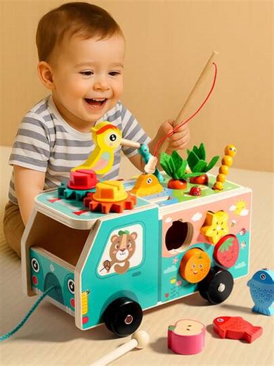 5-In-1 Multifunctional Wooden Farm Truck | Shape Matching, Xylophone, Clock Recognition, Gear Game | Educational Puzzle Toy | SHEIN