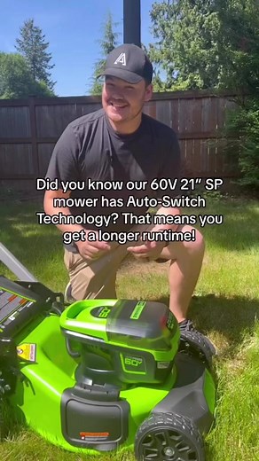 Our 60V 21” SP Mower has auto-switch technology that saves you the hassle of swapping the batteries and gives you a longer runtime! #mowers #mowerseason #GreenworksTools #lawncare #lawntok | Greenworks