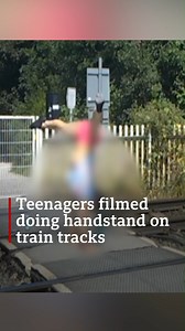 "Absolutely shocking". Teenagers have been filmed doing handstands on train tracks in Nottinghamshire. The footage shared by Network Rail also shows people lying on the line. Full story here: https://bbc.in/2Zwjo0i | BBC Nottingham