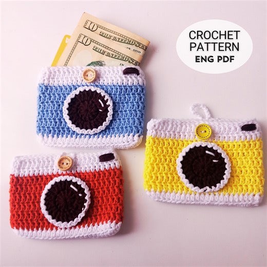 Crochet Retro Camera Card Holder Patterns: DIY Mini Wallet (english PDF Pattern) Camera Bag - Etsy