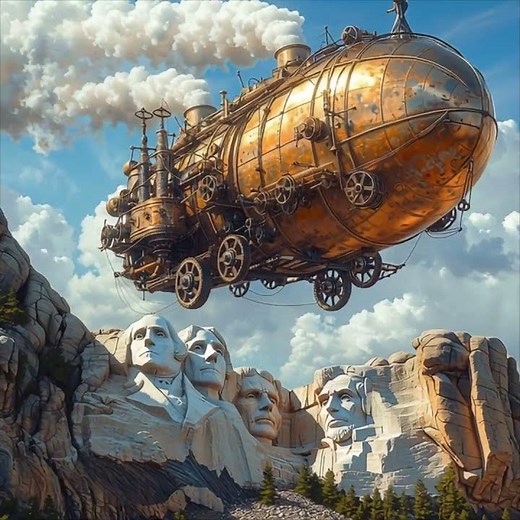 Steampunk Airship Mount Rushmore Animation