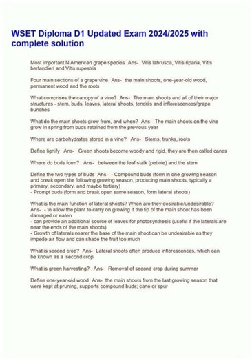 WSET Diploma D1 Updated Exam 20242025 with complete solution