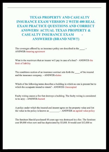 Texas Property And Casualty Insurance Exam Version 2 With 40 video