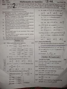 2-61 12 Maths 1/2Std. : 12 atTime: 3 HoursMathematics & Stat... | Filo