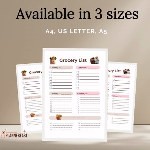 Printable shopping list template, grocery planner, grocery Checklist (A4 A5 Letter PDF)