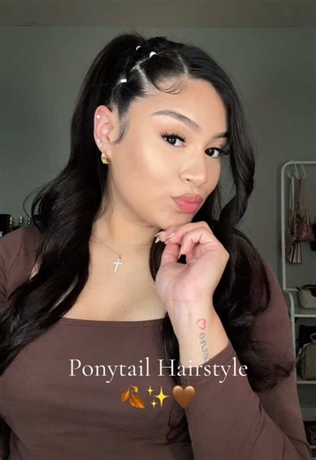 cute fall ponytail hairstyle 🍂🤎 #easyhairstyles #hairstyleideas #schoolhairstyles #hairstyletutorial #peinadosfaciles