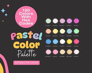 Palette de 120 couleurs pastel | Codes hexadécimaux, modèle Canva (téléchargement instantané) - Etsy France
