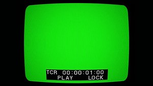 Green screen footage with VCR timecode. CRT strobe effect screen. VHS timecode one minute. Real time