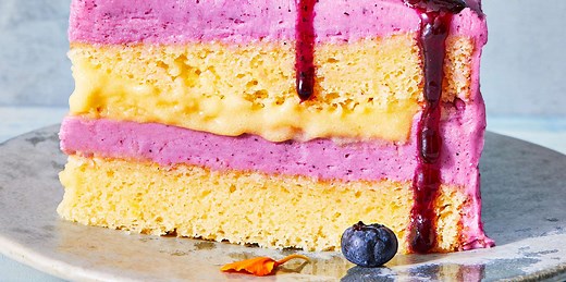 Lemon Chiffon Cake with Blueberry-Coriander Buttercream