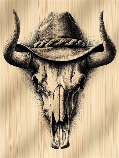Bull Skull Wearing Cowboy Hat Laser Engraving File, Western Steer Head PNG for Wood Burning, Rustic Ranch Art, Rodeo Decor, Slate Etch - Etsy