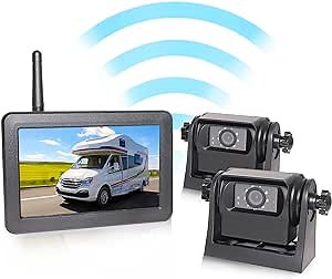 EWAY 2 Magnetic Wireless Backup Cameras HD1080P w/ 5" Split Screen Monitor Portable No Wiring Trailer Hitch IR Night Vision Rear View Camera for Truck Pickup RV Camper 5th Wheel Boat Horse Trailer