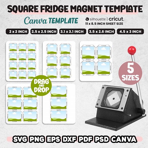 5 Sizes Square Magnet Template, 2x2 - 3 Inch Square Fridge Magnet Template Canva, Fridge Magnet Svg, Photo Magnet Template, Instant - Etsy